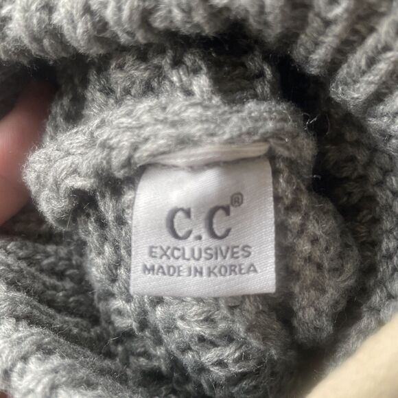 C. C Baby Pom Pom Beenie Hats Leopard Print And Solid Grey - Picture 7 of 12